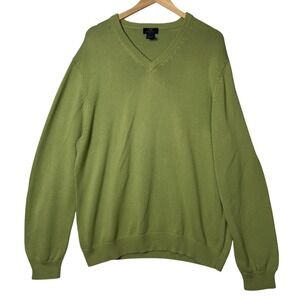 Brooks Brothers Mens XL V Neck Sweater Green Supima Cotton Preppy Classic Knit